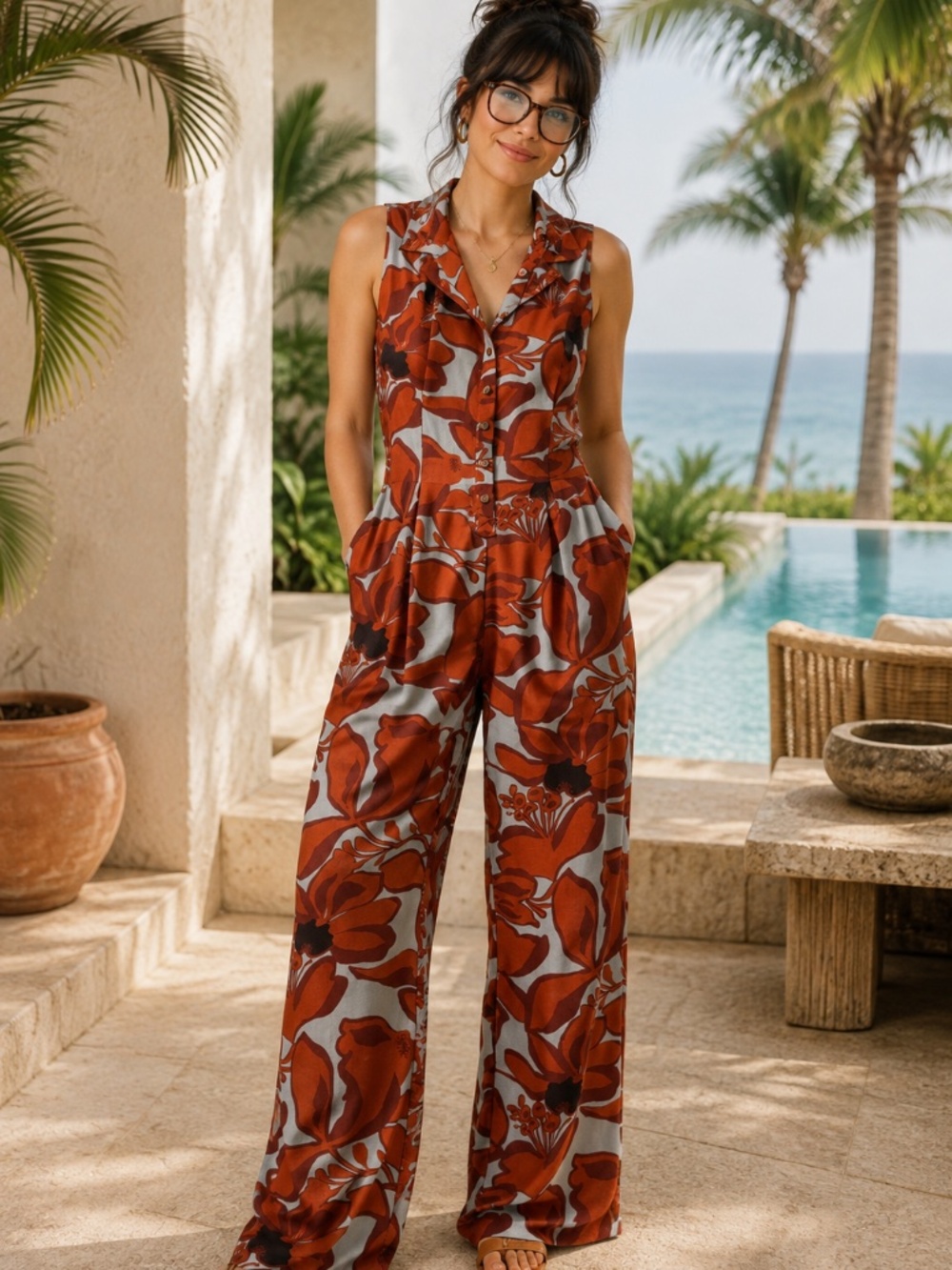 Illa Illa Open Back Mod Jumpsuit M Resort Office Siren Retro Chic Casual Glam